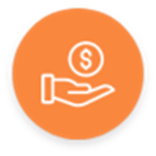 Logo naranja con ícono de mano y dinero