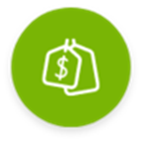 Logo verde con etiqueta de precio